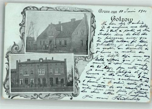 Golzow 1901 Bahnhof Gasthaus Lemke Bahnpost Zug 246