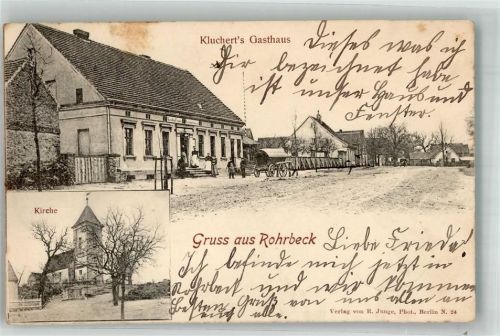 14624 O1543 Rohrbeck b Falkensee 1900 - Gasthaus Kluchert Fuhrwerk Kirche