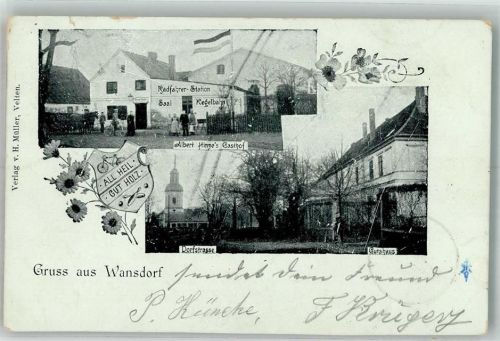 Wansdorf 1901 Dorfstrasse Gasthaus Hinze Radfahrer-Station Wappen Gutshaus