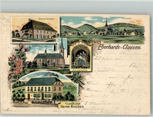 54524 W5561 Klausen , Mosel 1902 Lithographie Eberhards-Klausen Ehem. Kloster Gnadenbild Wallfahrtskirche Gasthaus Rhoden