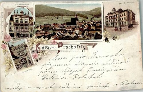Prachatice 1897 Pension Studentenheim Unteres Tor Lithographie