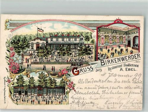 Birkenwerder 1899 Lithographie Gasthaus Boddensee Ballsaal Gartenwirtschaft Bahnpost Berlin-Zug 134