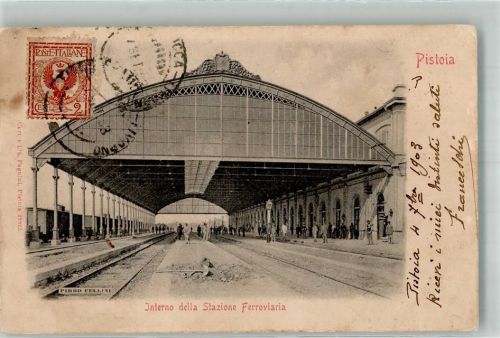 Pistoia 1913 Bahnhof Briefmarke Bildseite