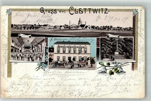 Klettwitz 1908 Lithographie Hotel Germania Ballsaal Kriegerdenkmal