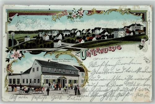 Freital 1906 Lithographie Unterweißig Gasthaus Bergkeller