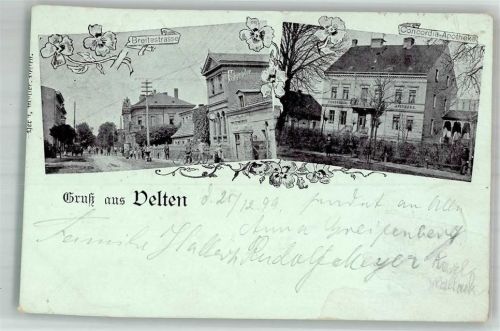 Velten 1899 Concordia-Apotheke Fahrrad-Handlung Breitestrasse Bahnpost Berlin- Zug 288