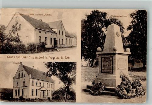 Siegersdorf Zebrzydowa 1926 Foto AK Kriegerdenkmal Gasthaus Hänzele Schule