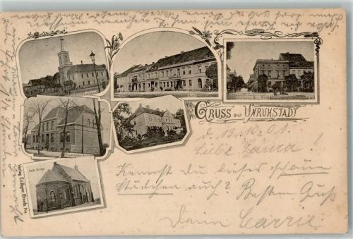Unruhstadt 1901 Rathaus Kath. Kirche Marktplatz