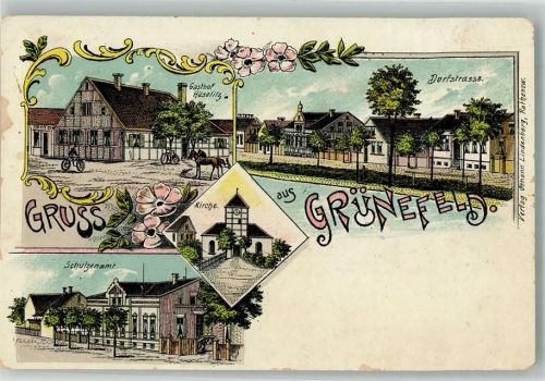 Grünefeld Lithographie Gasthaus Hüselitz Dorfstrasse Schulzenamt