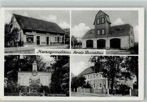 Bunzlau 1940 Kriegerdenkmal Handlung Bäckerei Eisner Gerätehaus Feuerwehr kath. Schule Herzigswaldau