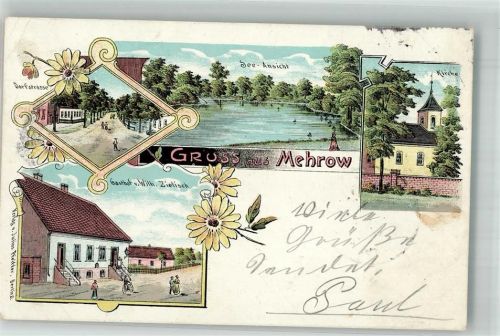 Mehrow 1904 Lithographie Dorfstrasse Gasthaus Zielisch Am See
