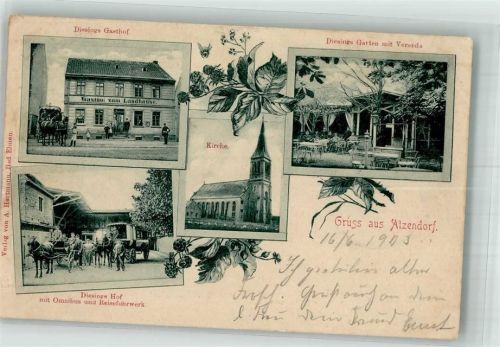 Atzendorf 1908 Gasthaus Diesing Gartenwirtschaft Hof Diesing Fuhrwerke