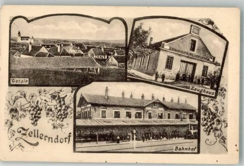 2051 Zellerndorf Foto AK Bahnhof Zeughaus Kirche