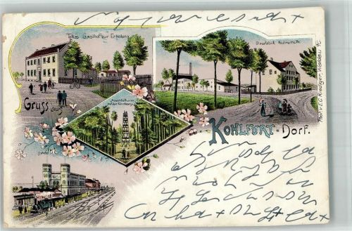Kohlfurt Wegliniec 1901 Gebrauchsspuren Bahnhof Glas-Fabrik Gasthaus zur Erholung Aussichtsturm Lithographie