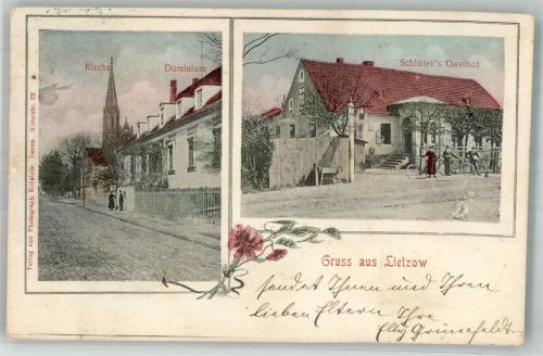 Lietzow 1908 Kirche Dominium Gasthaus Schlüter Bahnpost Berlin-Hamburg Zug 9