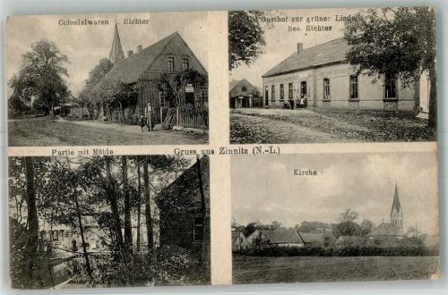 Zinnitz 1918 An der Mühle Kolonialwaren Richter Gasthaus zur grünen Linde