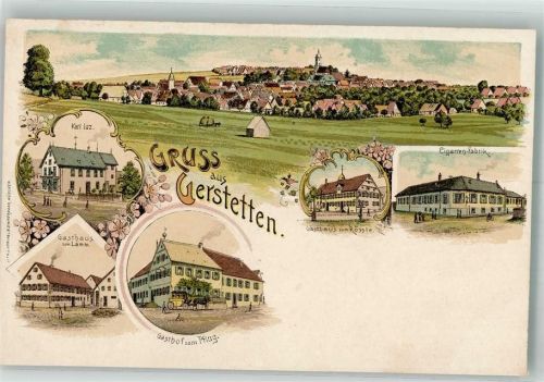 89547 W7929 Gerstetten , Württ Lithographie Gasthaus zum Pflug Gasthaus zum Lamm Gasthaus zum Rössle Zigarren-Fabrik