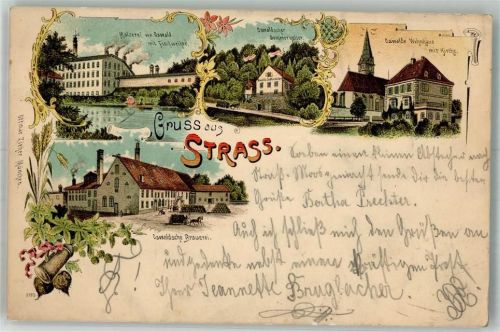 85435 W8058 Straß 1898 Lithographie Mälzerei Oswald Oswaldsche Bauerei Gasthaus Oswald Verlag Ottmar Zieher-München