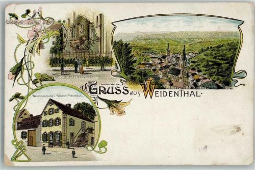 67475 W6739 Weidenthal , Pfalz 1918 Gebrauchsspuren Lithographie Kriegerdenkmal Handlung Trautmann