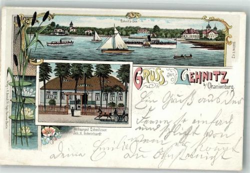 16515 O1407 Lehnitz 1899 Lithographie Lehnitz-See Gasthaus Lehnitzsee Seerosen