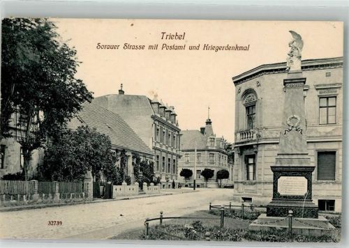 Triebel Trzebiel 1915 Foto AK Kriegerdenkmal Postamt Sorauer Straße