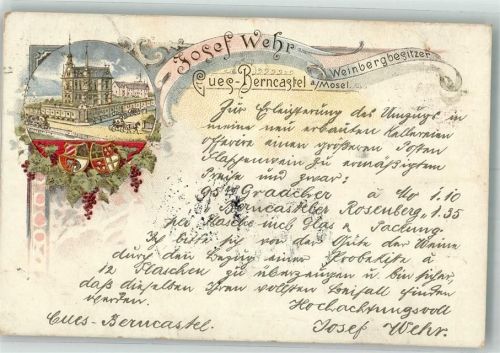 Kues 1897 Josef Wehr Weingutbesitzer Wappen Weintrauben