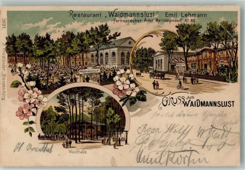 10115 W1000 Reinickendorf 1901 Gebrauchsspuren Lithographie Gasthaus Widmannslust Gartenwirtschaft Waldhalle