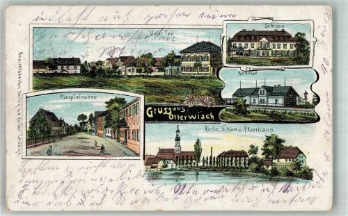 04668 O7241 Otterwisch Lithographie Hauptstrasse Bahnhof Schloss Pfarrhaus Bahnpoststempel