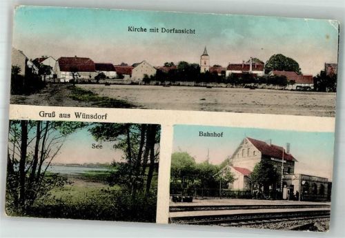 Wünsdorf 1915 Wünsdorfer See Bahnhof Dorfkirche Bahnpost Berlin-Dresden Zug 311