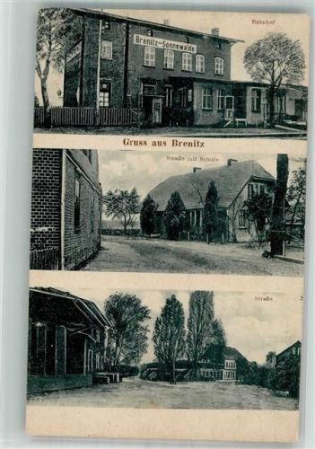 Brenitz 1928 Bahnhof Brenitz-Sonnewalde Dorfstrasse Schule Bahnpost Berlin-Dresden Zug 315