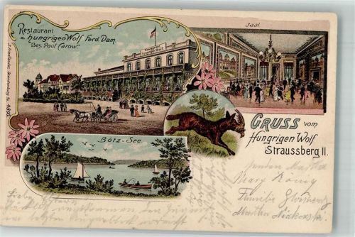 Strausberg Lithographie Bötz-See Gasthaus zum hungrigen Wolf Ballsaal