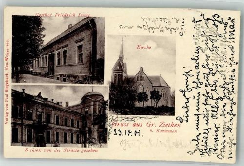 Groß Ziethen 1900 Schloss Gasthaus Dams Dorfkirche Bahnpost Berlin-