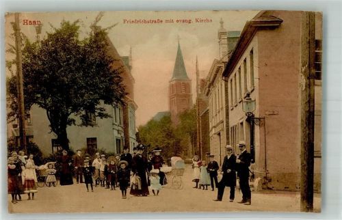 42781 W5657 Haan , Rheinl 1918 - Friedrichstrasse Ev. Kirche Frau mit Kinderwagen Kinder