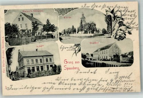 Spansberg 1903 Bäckerei Werner Kirche Schule Gasthaus