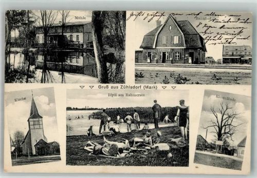 Zühlsdorf 1913 Mühle Riesenlinde Wiese am Rahmersee Bahnhof
