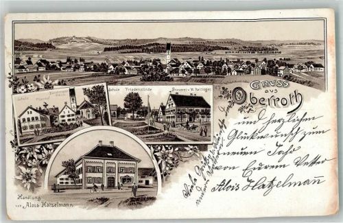 Oberroth Lithographie Handlung Hatzelmann Brauerei Reitinger Friedenslinde