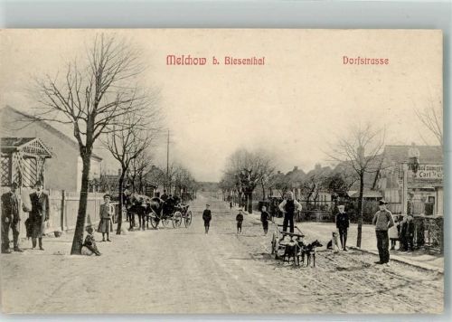 Melchow Dorfstrasse Dorfbewohner Hundefuhrwerk