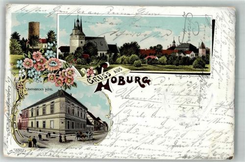 39279 O3404 Loburg b Magdeburg 1899 Gebrauchsspuren Lithographie Hotel Barnbeck Turm
