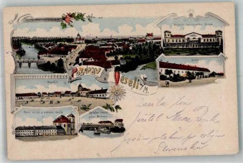 Veseli nad Moravou 1919 Schloss Marktplatz Brücke Schule Landpost