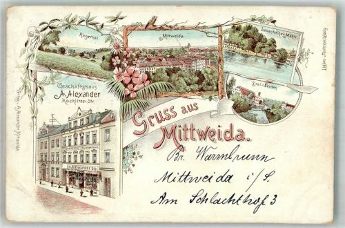 Mittweida 1899 Geschäftshaus Alexander Drei-Werden Lauenheimer Mühle Ringetal