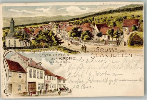 61479 W6246 Glashütten , Taunus 1905 Lithographie Gasthaus zur Krone Dorfstrasse