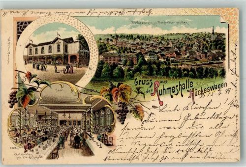 42499 W5609 Hückeswagen 1898 Lithographie Gasthaus Ruhmeshalle Speisesaal