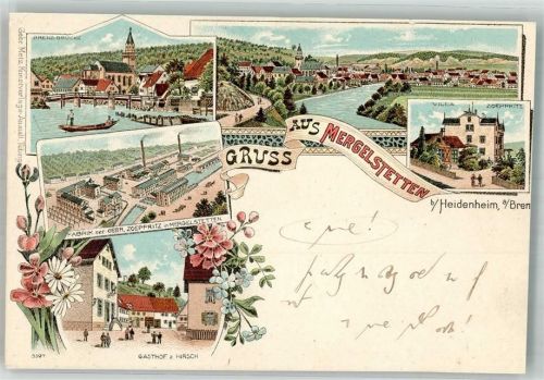 89518 W7920 Mergelstetten Lithographie Die Brenz Gasthaus zum Hirsch Villa Zoepritz Fabrik Zoepritz