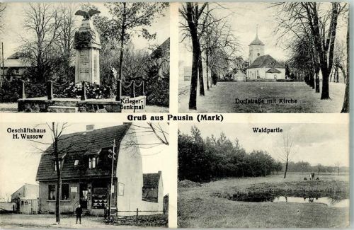 Pausin Kriegerdenkmal Waldteich Dorfstrasse Geschätshaus Wussow