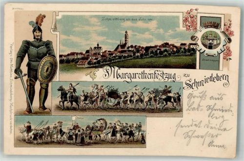 06905 O4603 Bad Schmiedeberg Lithographie Margarethenfestzug zu Schmiedeberg Schmideberg anno 1576 Ritter Stadtwappen