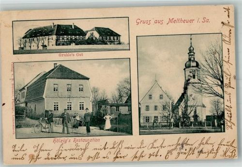 Mehltheuer 1903 Gut Gruhle Gasthaus Hölzig Radfahrer Dorfkirche