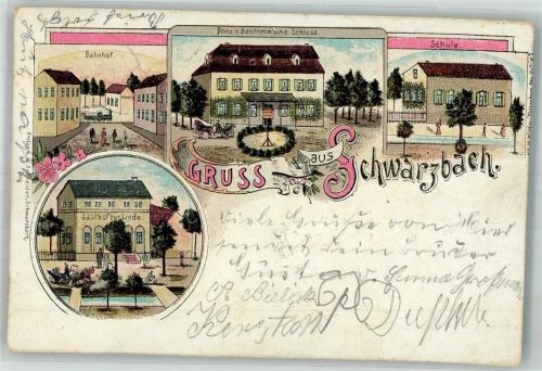 Schwarzbach 1900 Prinz von Bentheim'sches Schloss Bahnhof Gasthaus zur Linde