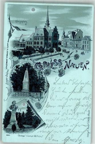14641 O1550 Nauen , Havelland 1900 Lithographie Kriegerdenkmal Königsplatz Denkmal Friedrich Wilhelm I. Mondschein