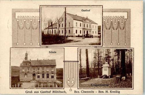 Frankenberg 1923 Jugenstil Gasthaus Mühlbach Schule Kriegerdenkmal