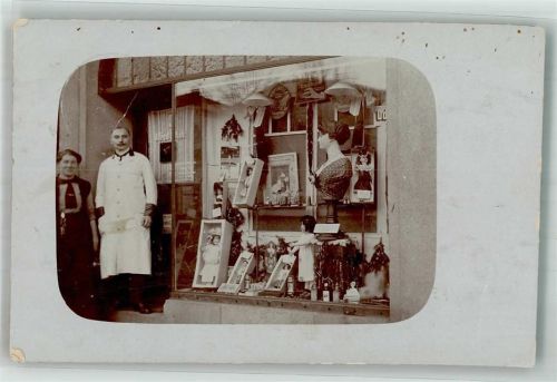 Tharandt 1915 Friseur-Geschäft Alfred Schob Schaufenster Friseur und Frau
